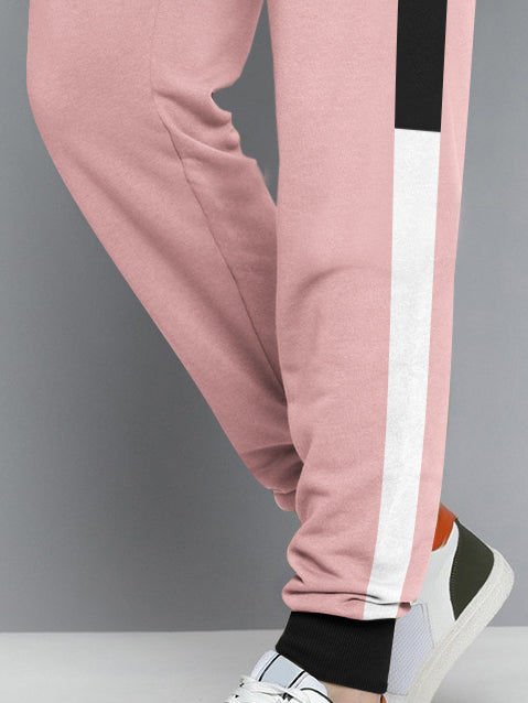 NXT Terry Fleece Jogger Sweatpant For Men-Pink with Balck & White Panel-BE2590
