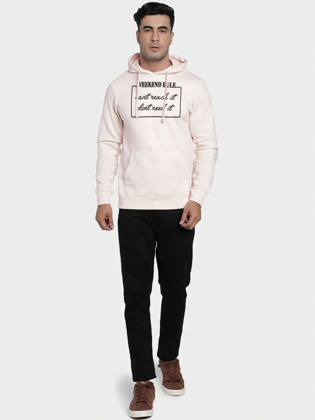 Wound UP Fleece Pullover Hoodie For Men-Light Pink-SP328