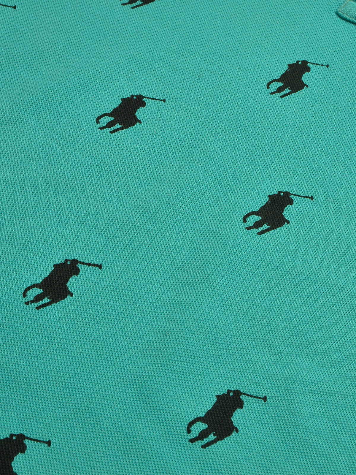 PRL Summer Polo Shirt For Men-Cyan Green with Allover Print-BE697/BR12950