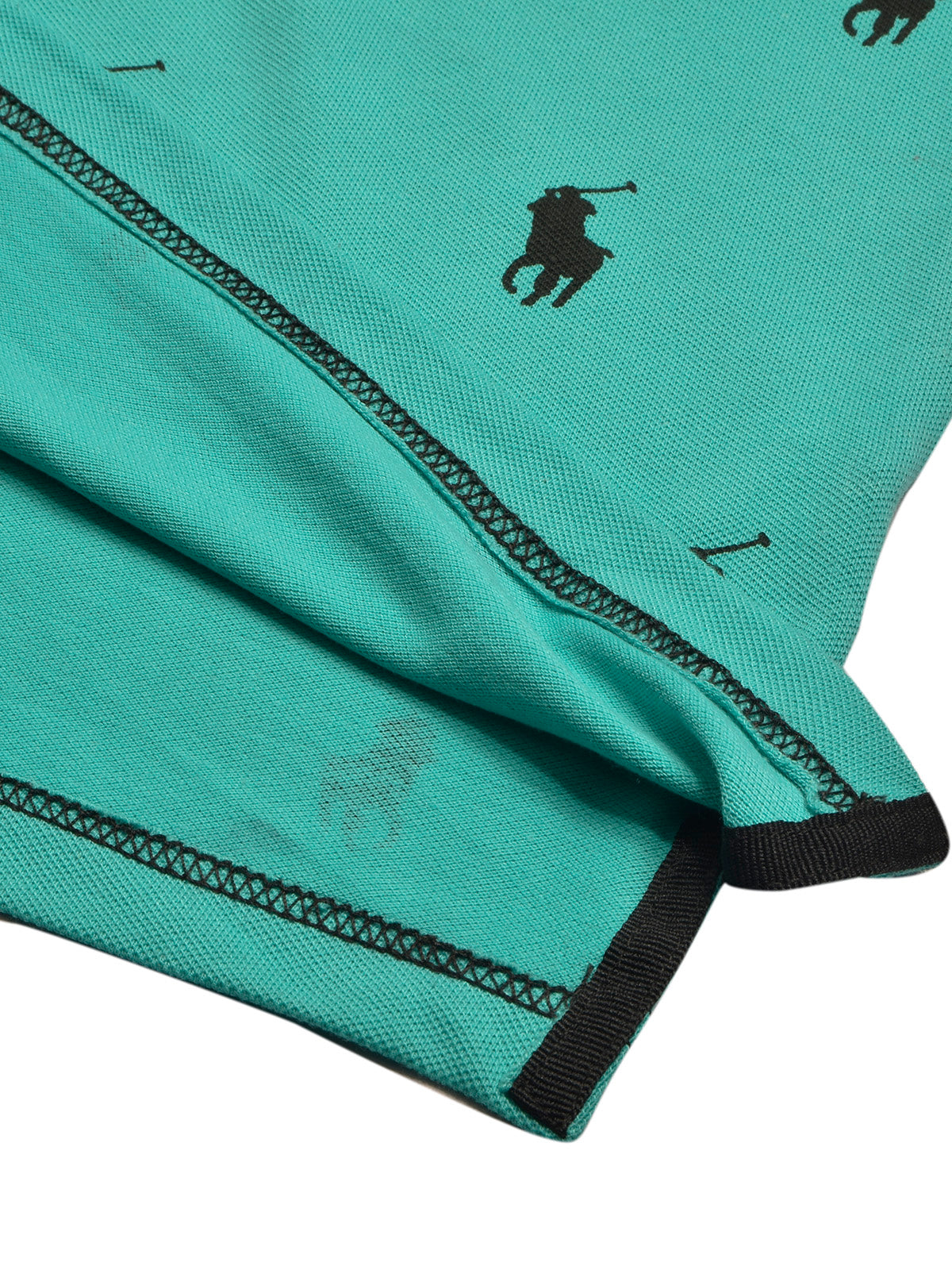 PRL Summer Polo Shirt For Men-Cyan Green with Allover Print-BE697/BR12950