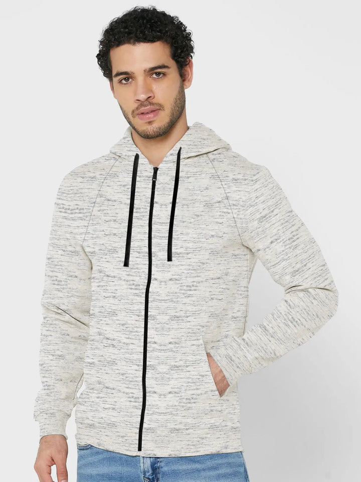 RB Terry Fleece Zipper Hoodie For Men-Off White Melange-SP51