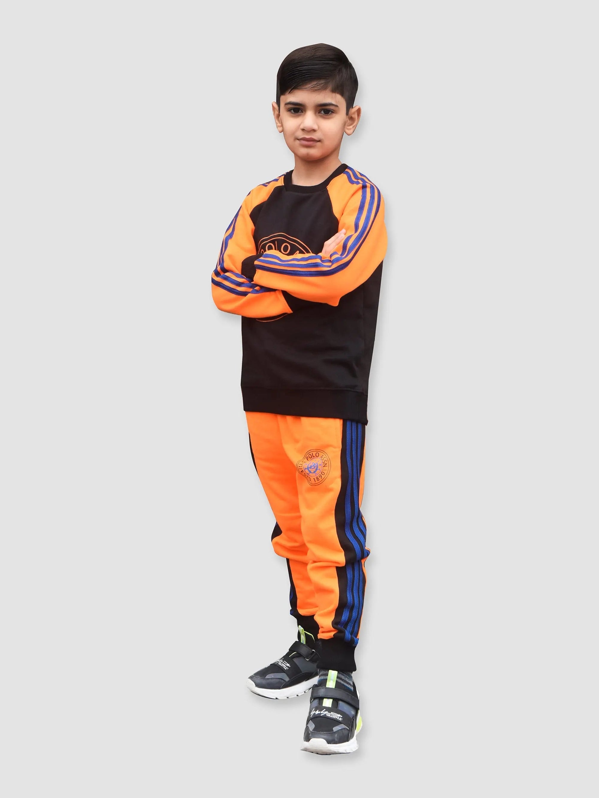 U.S Polo.Assn Fleece Tracksuit For Kids-Black & Orange-BE99/BR916