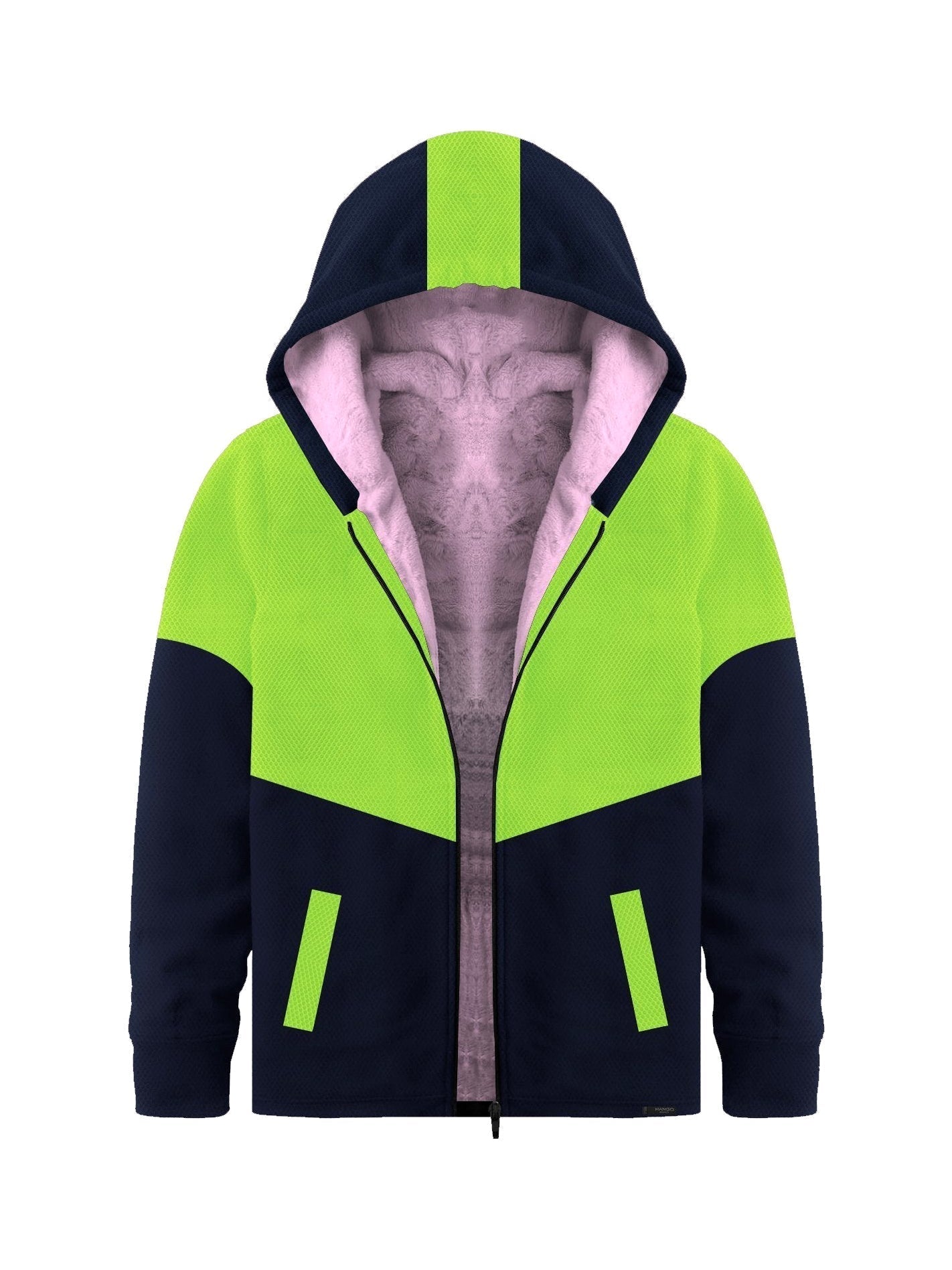 Mango Stylish Inner Fur Zipper Hoodie For Kids-Parrot & Navy-BE151/BR962