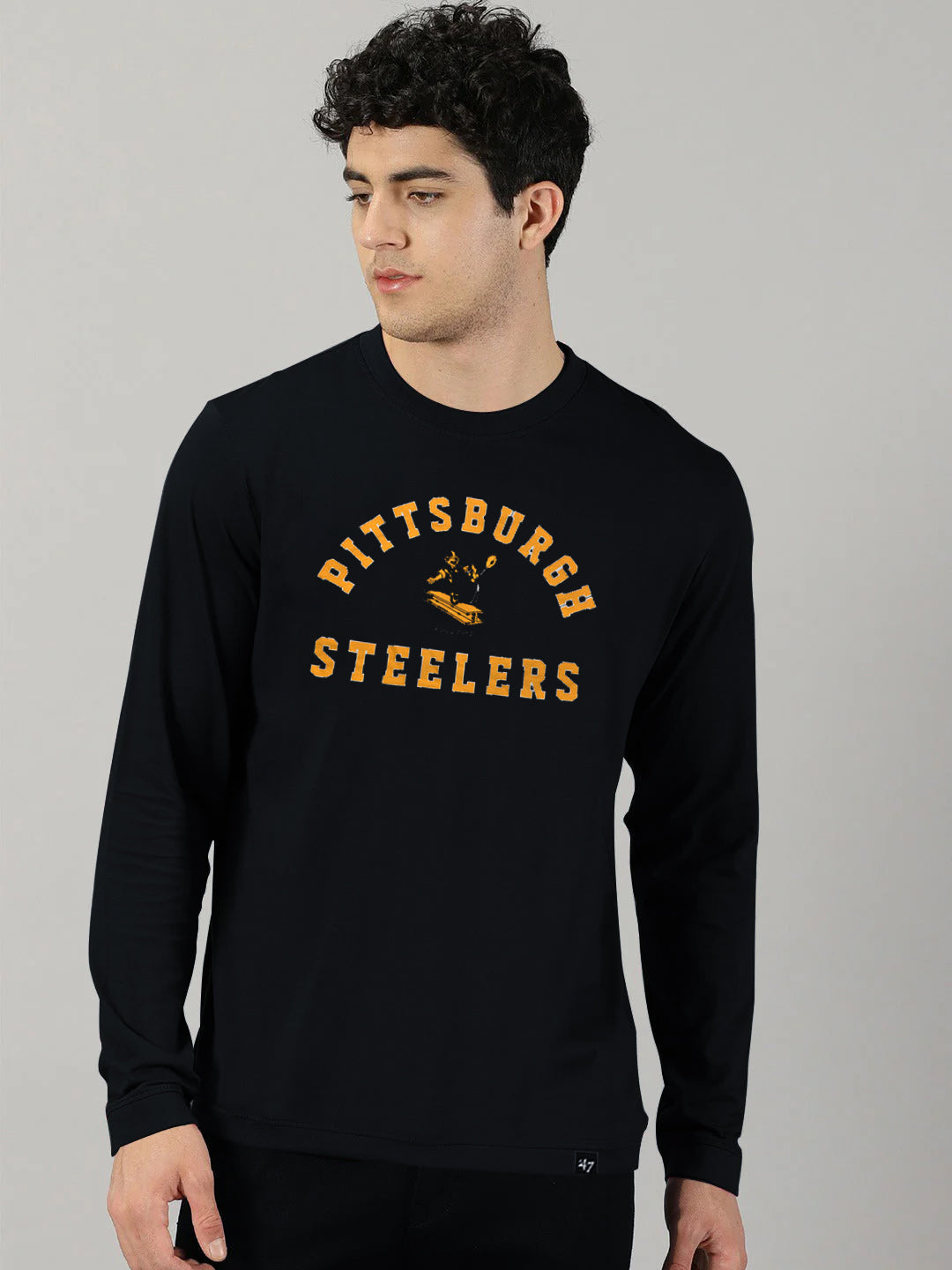 47 Single Jersey Crew Neck Long Sleeve Shirt For Men-Navy with Print