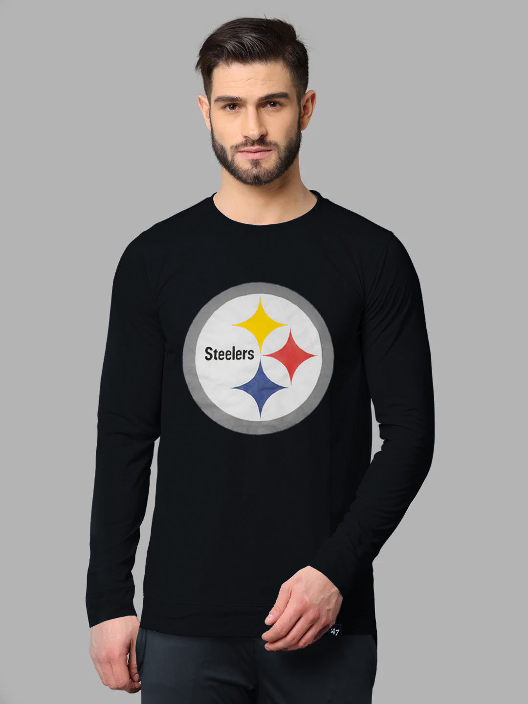 47 Single Jersey Crew Neck Long Sleeve Shirt For Men-Navy with Print