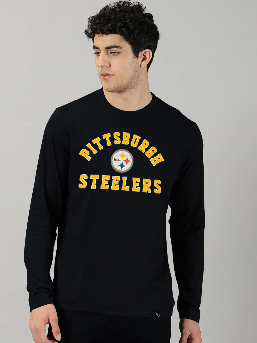 47 Single Jersey Crew Neck Long Sleeve Shirt For Men-Navy with Print