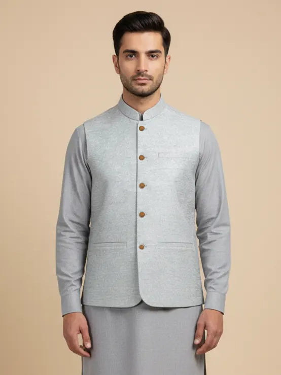 Men’s Premium Tropical Waistcoat Light Grey Melange-WC13