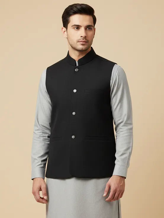 Men’s Premium Wool Waistcoat Black-WC12