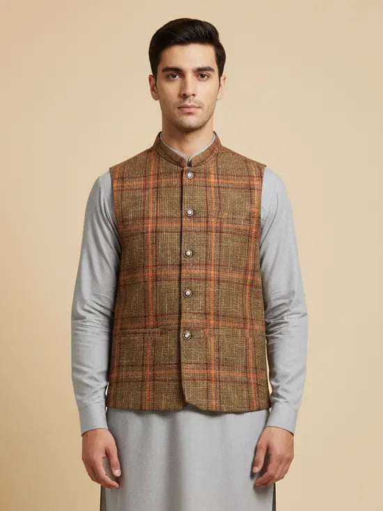 Men’s Premium Tweed Waistcoat Light Brown-WC08