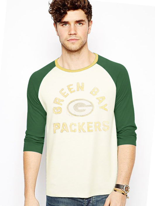 47 Raglan Sleeve Crew Neck Tee Shirt For Men-Off White & Green with Print-SP2116