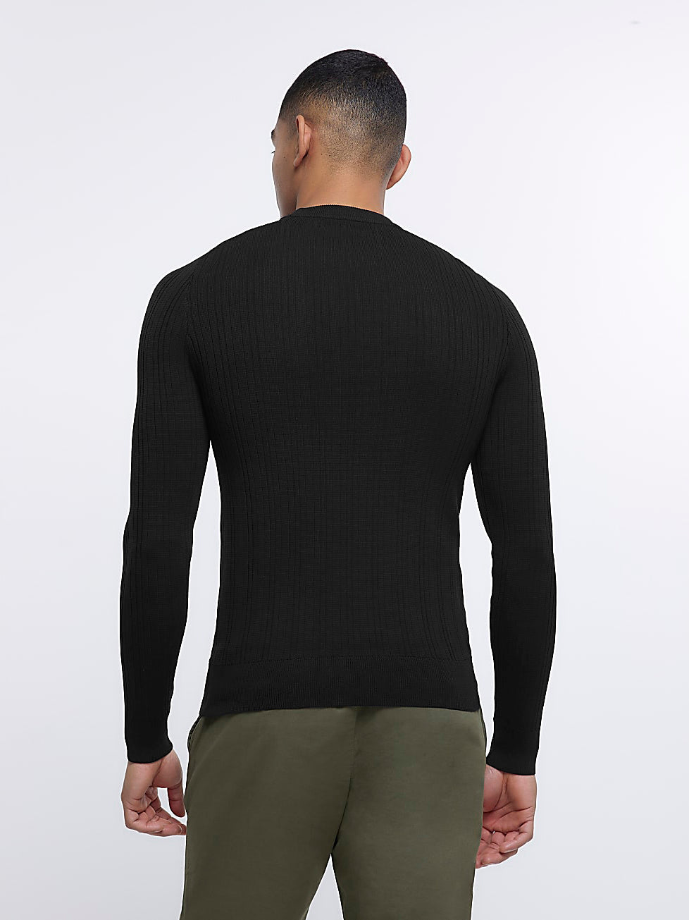 River Island Crew Neck Allover Ribbed Sweatshirt For Men-Black-SP1134/RT2268