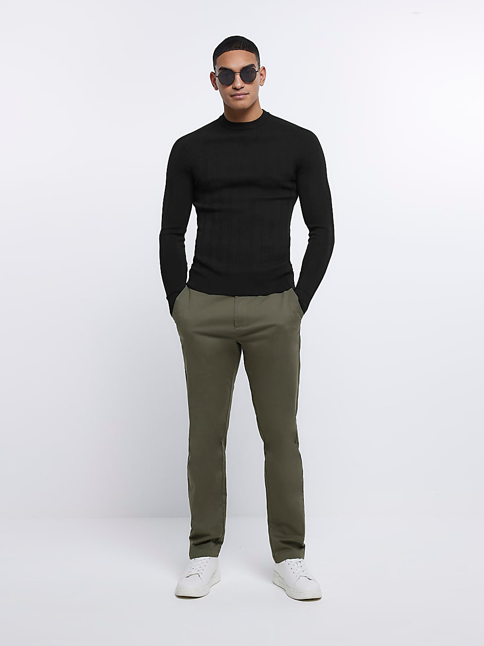 River Island Crew Neck Allover Ribbed Sweatshirt For Men-Black-SP1134/RT2268