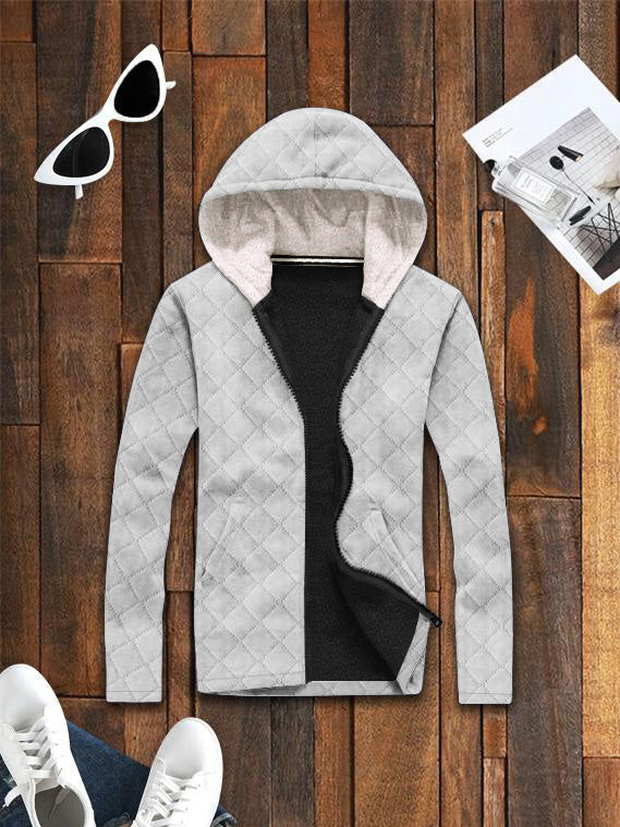 Mango Quilted Inner Fur Zipper Hoodie For Kids-Grey-SP1216