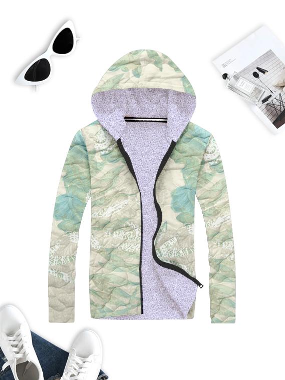 Mango Quilted Inner Fur Zipper Hoodie For Kids-Allover Floral Print-BE121