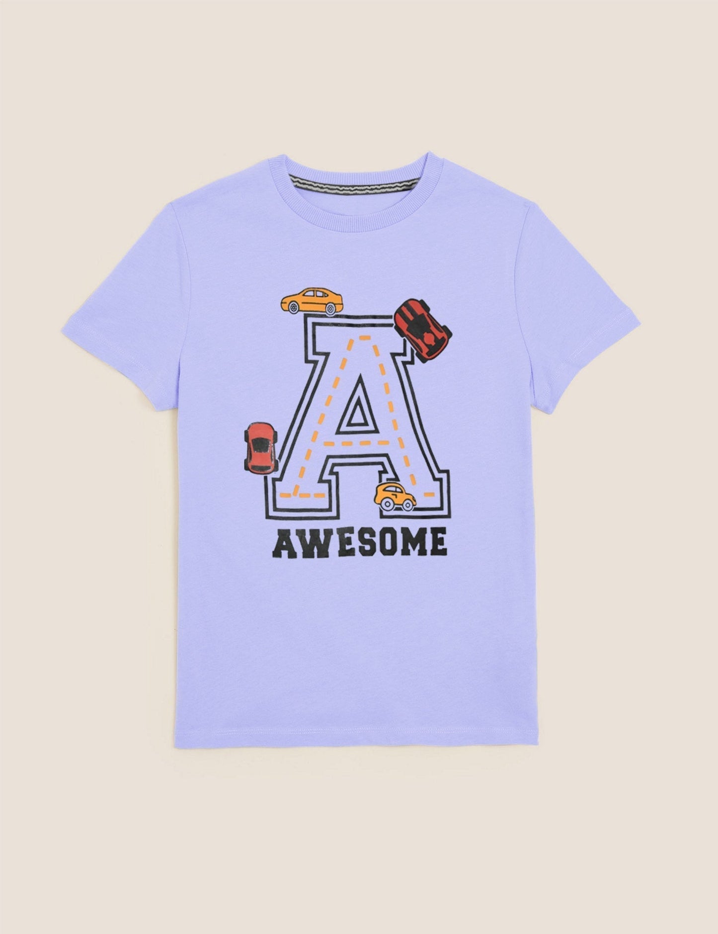 Summer Single Jersey Crew Neck Tee Shirt For Kids-Light Blue With Print-BE17029