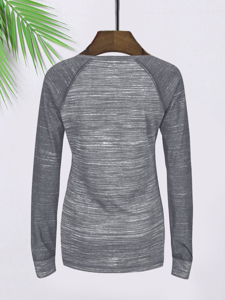 Majestic Lead Play Long Sleeve Split Neck Tee Shirt For Ladies-Black Melange-SP1990