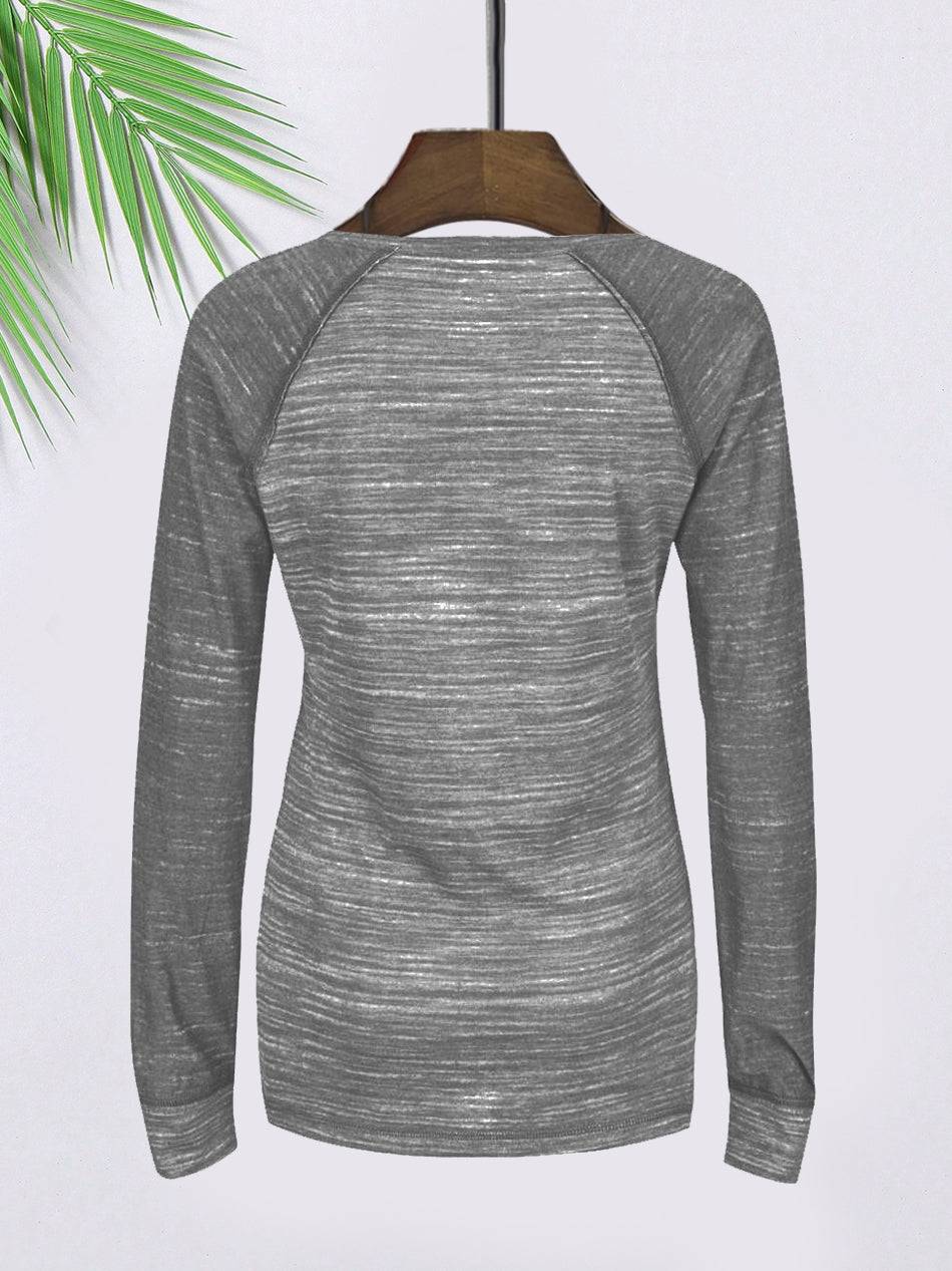 Majestic Lead Play Long Sleeve Split Neck Tee Shirt For Ladies-Black Melange-SP1992