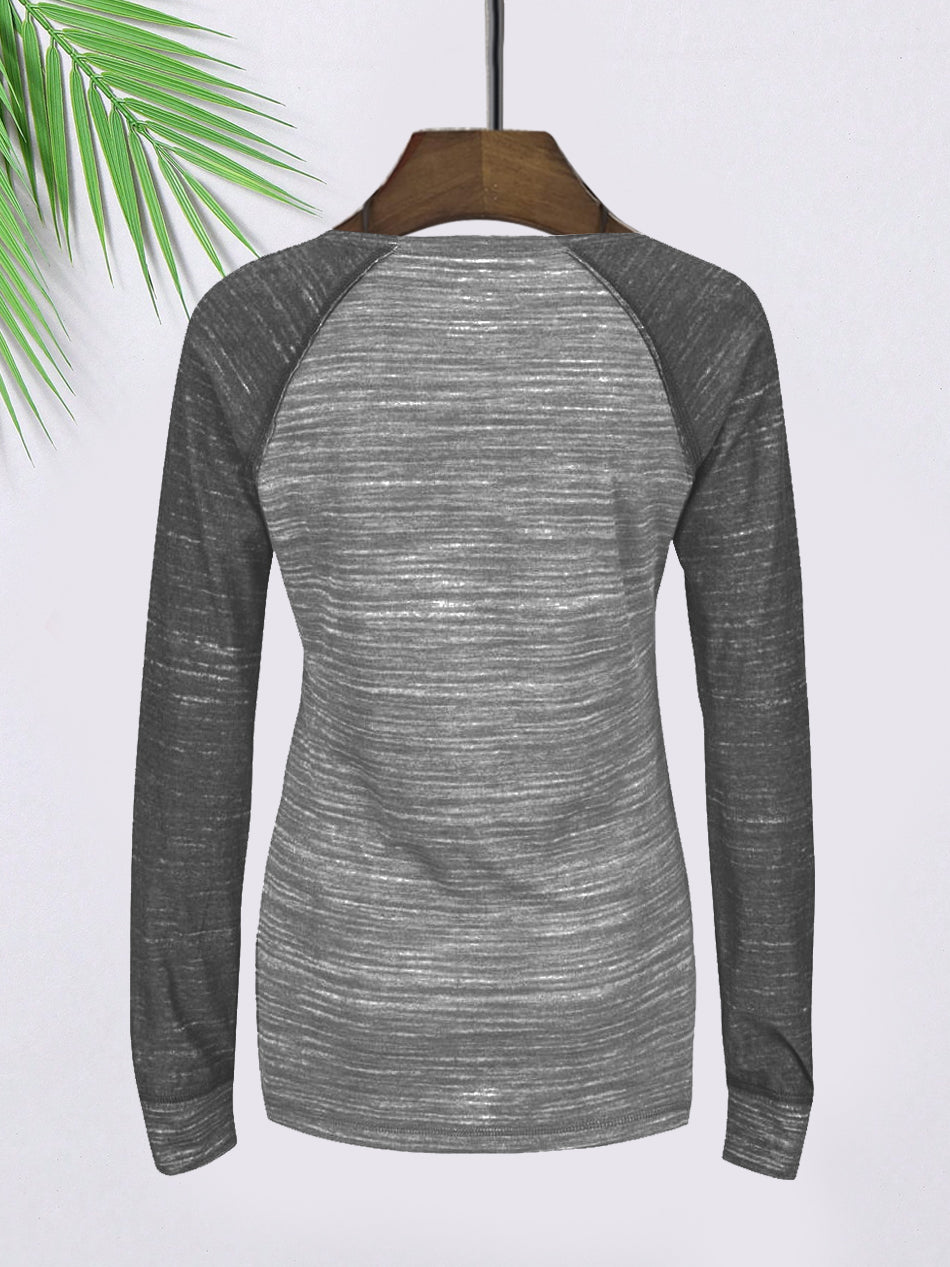 Majestic Lead Play Long Sleeve Split Neck Tee Shirt For Ladies-Black Melange-SP1991
