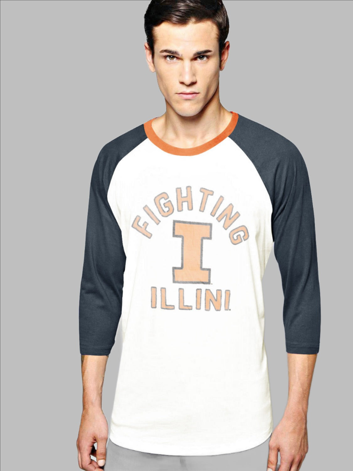 47 Raglan Sleeve Crew Neck Tee Shirt For Men-Off White & Navy with Print-SP2067