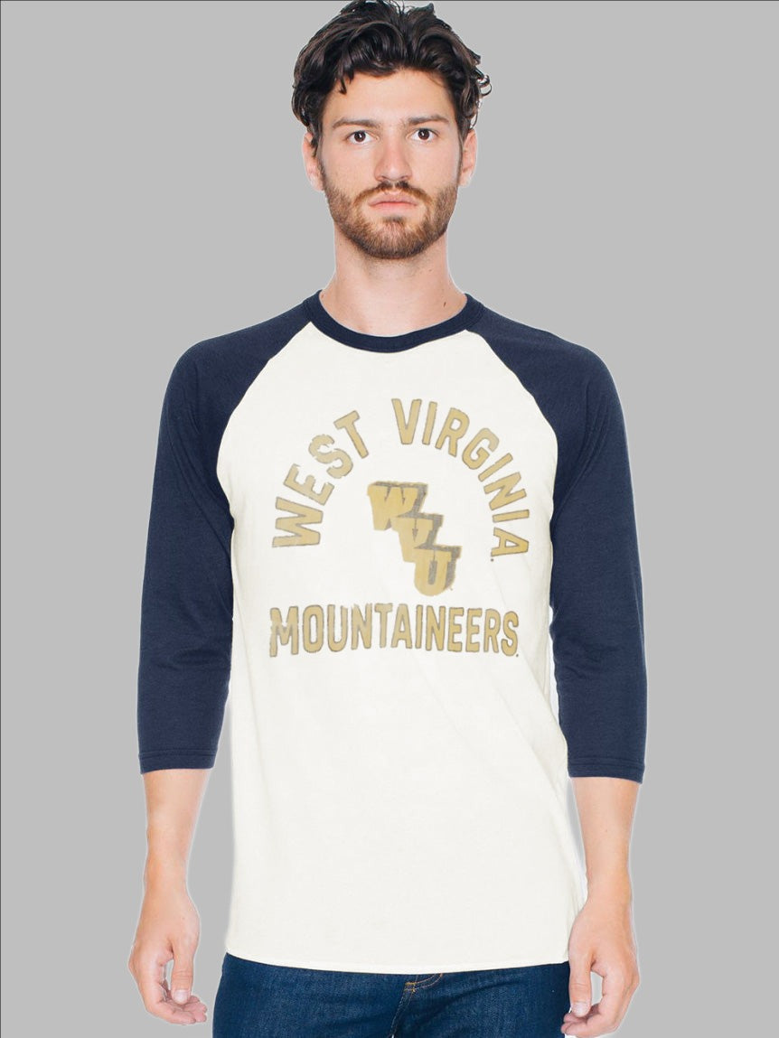 47 Raglan Sleeve Crew Neck Tee Shirt For Men-Off White & Navy with Print-SP2069