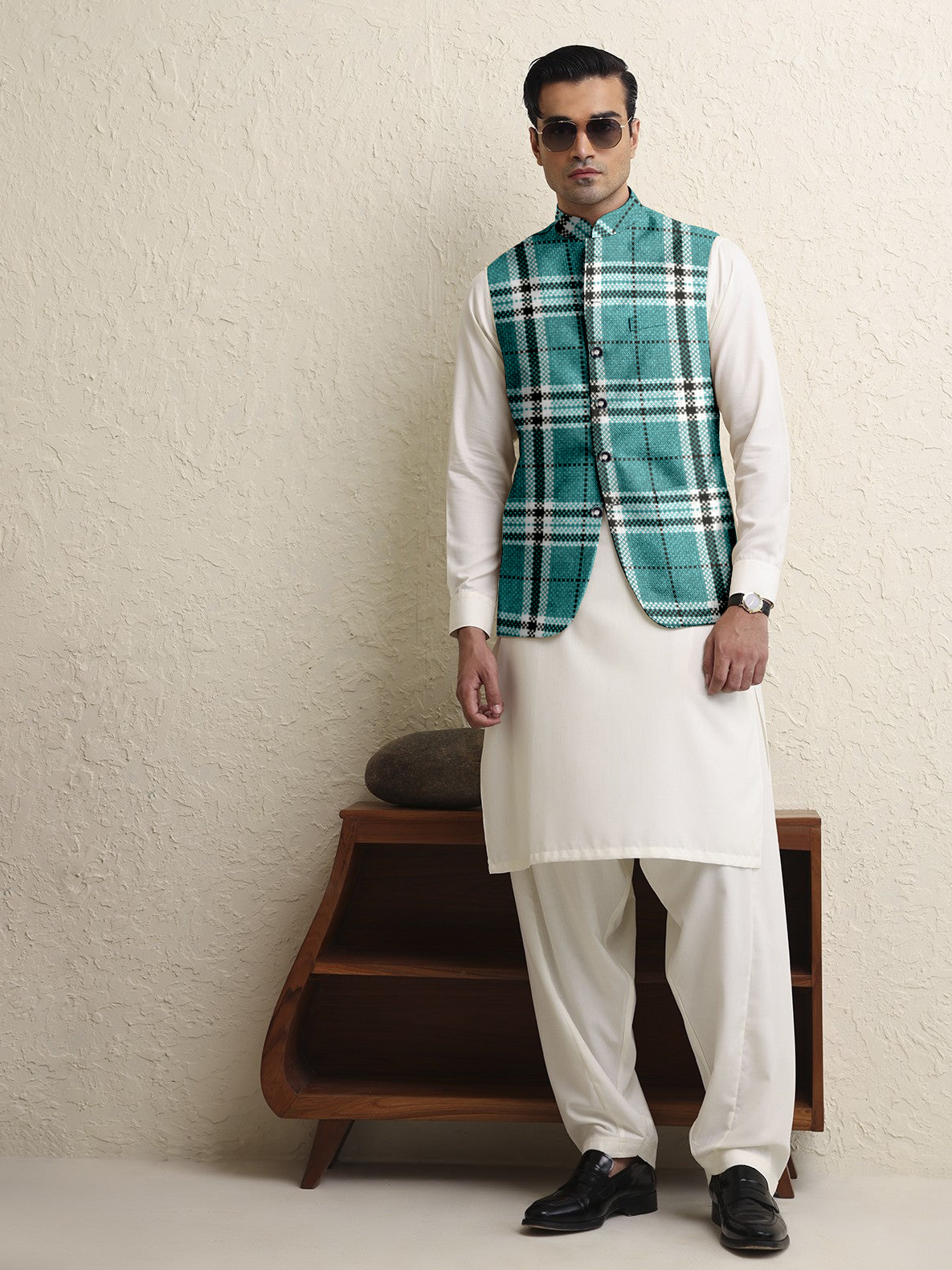 Crown Premium Quality Stylish Waistcoat For Men-Sea Green Allover Texture-BR245/SP24