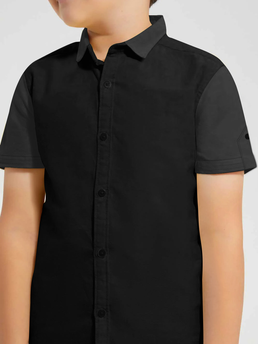 Louis Vicaci Super Stretchy Slim Fit Half Sleeve Lycra Casual Shirt For Kids-Black-BR547