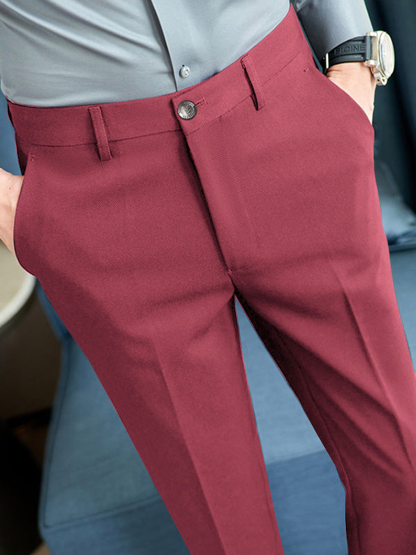 Louis Vicaci Interlock Stretchy Slim Fit Lycra Pent For Men-Dark Pink-BR457