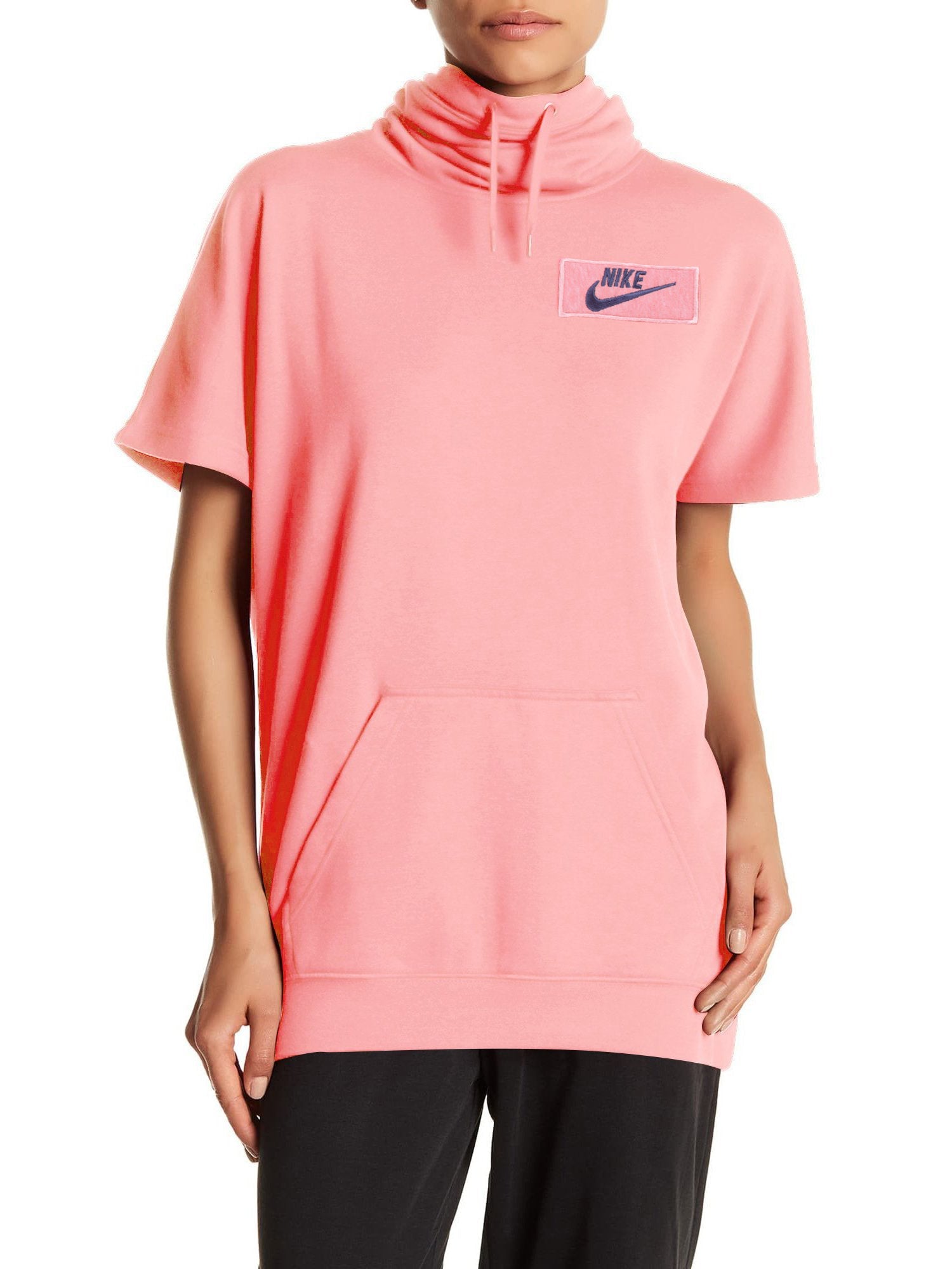 NK Fleece Short Sleeve Hoodie For Ladies-Light Pink-RT931