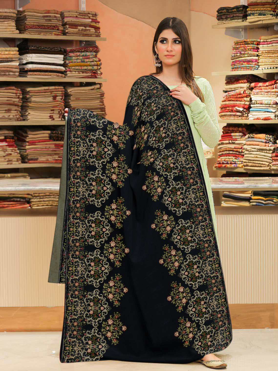 Exclusive Range Pashmina Velvet Embroidery Shawls For Ladies-BR751