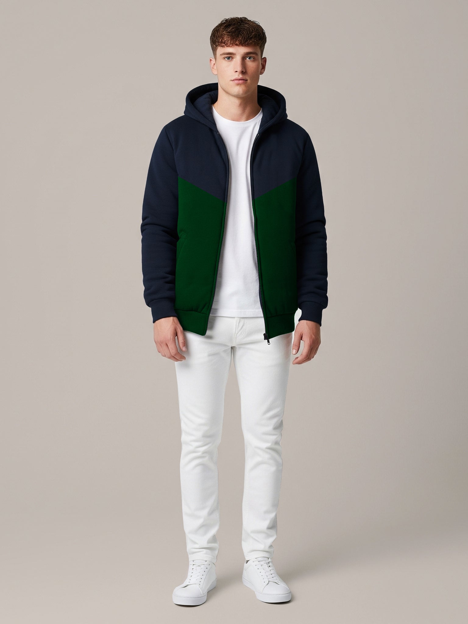 Payper Zipper Puffer Hoodie For Men-Navy & Green-PH03