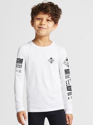 Maxx Crew Neck Long Sleeve Single Jersey Tee Shirt For Kids-White-SP209/RT2115