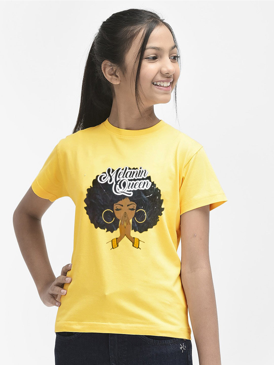 Knight Wear Crew Neck T Shirt For-Girls-Yellow with Print-SP3080