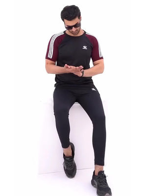 ADS Summer Active Wear Tracksuit For Men-White & Black-BE3030