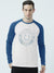 47 Raglan Sleeve Crew Neck Tee Shirt For Men-Off White Melange & Blue with Print-SP2080