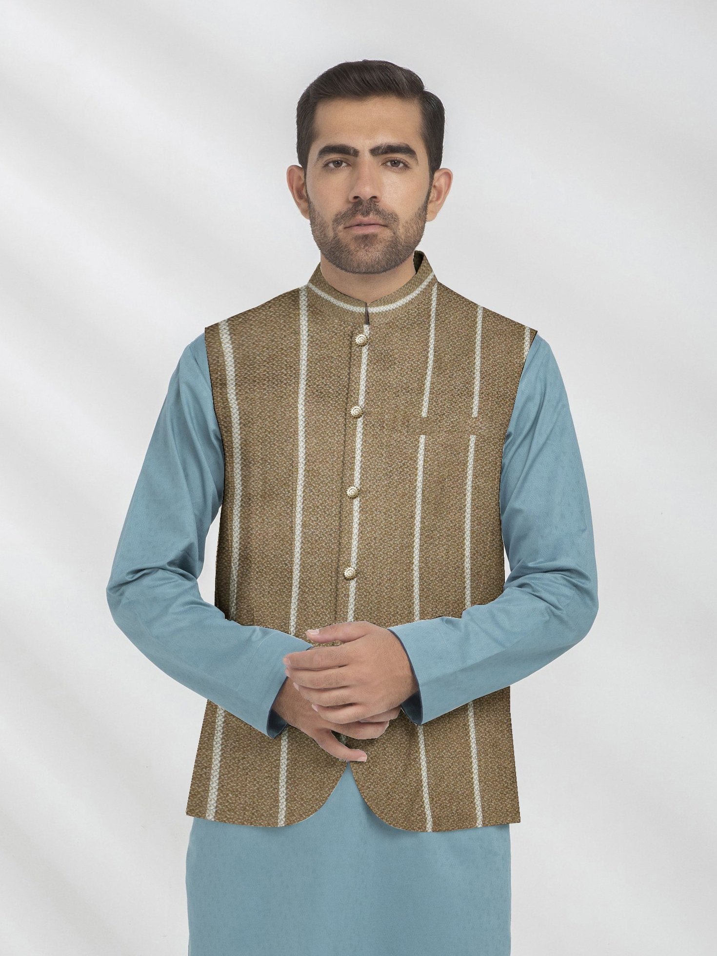 Classic Jute Almond Traditional Waistcoat For Men-Light Brown-SP1692