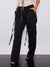 Lightweight Parachute Shell Low Rise Cargo's Jogger Trouser For Ladies-Black-SP3329