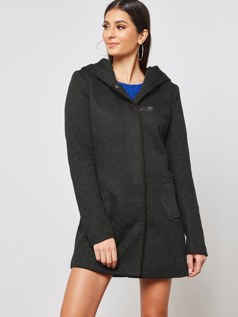 Day's Salon Wool Hooded Coat For Ladies-Charcoal Melange-SP1049 - BrandsEgo