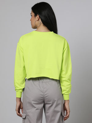 Boohoo Crew Neck Fleece Cropped Sweatshirt For Ladies-Lime Green-BE185