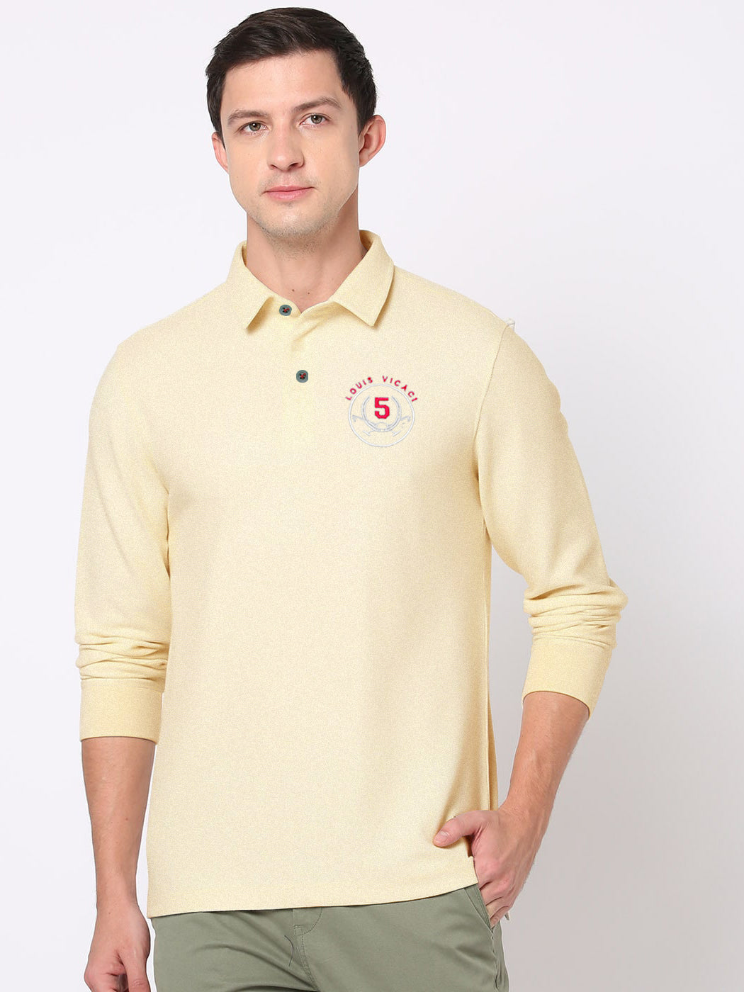 Louis Vicaci Long Sleeve P.Q Polo Shirt For Men-Yellow-SP1796