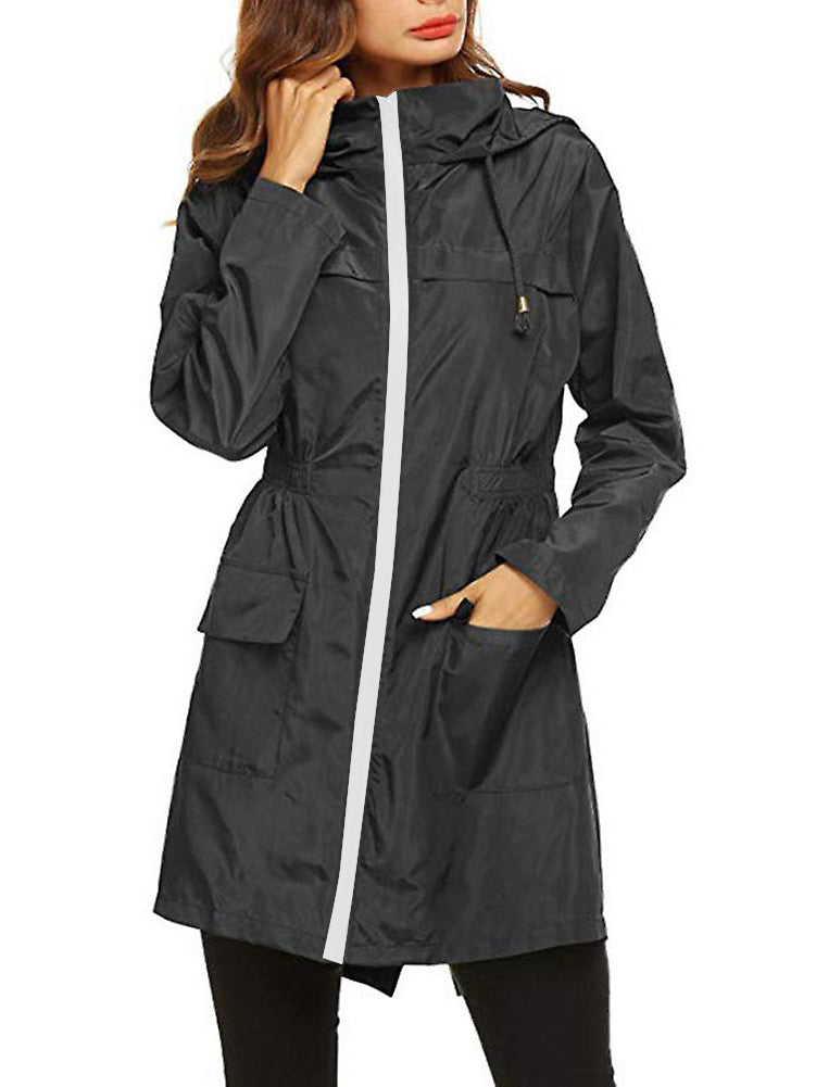 Boohoo Waterproof Lightweight Rain Jacket Active Outdoor Raincoat For Ladies-Black-SP3305