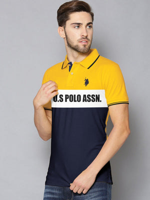 U.S Polo Assn. P.Q Half Sleeve Polo Shirt For Men-Yellow with White & Navy-BE886/BR13129