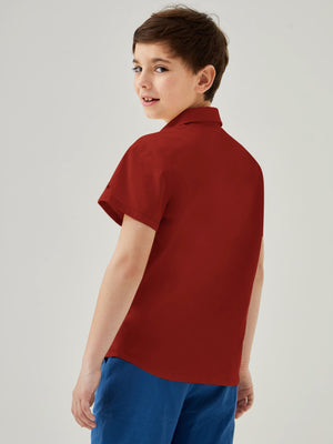 Louis Vicaci Super Stretchy Slim Fit Half Sleeve Lycra Casual Shirt For Kids-Dark Red-BR549