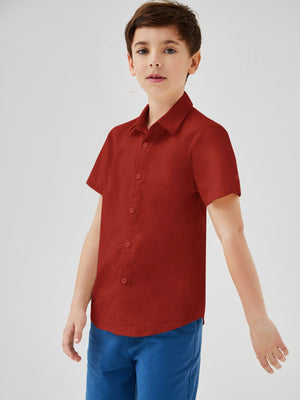 Louis Vicaci Super Stretchy Slim Fit Half Sleeve Lycra Casual Shirt For Kids-Dark Red-BR549