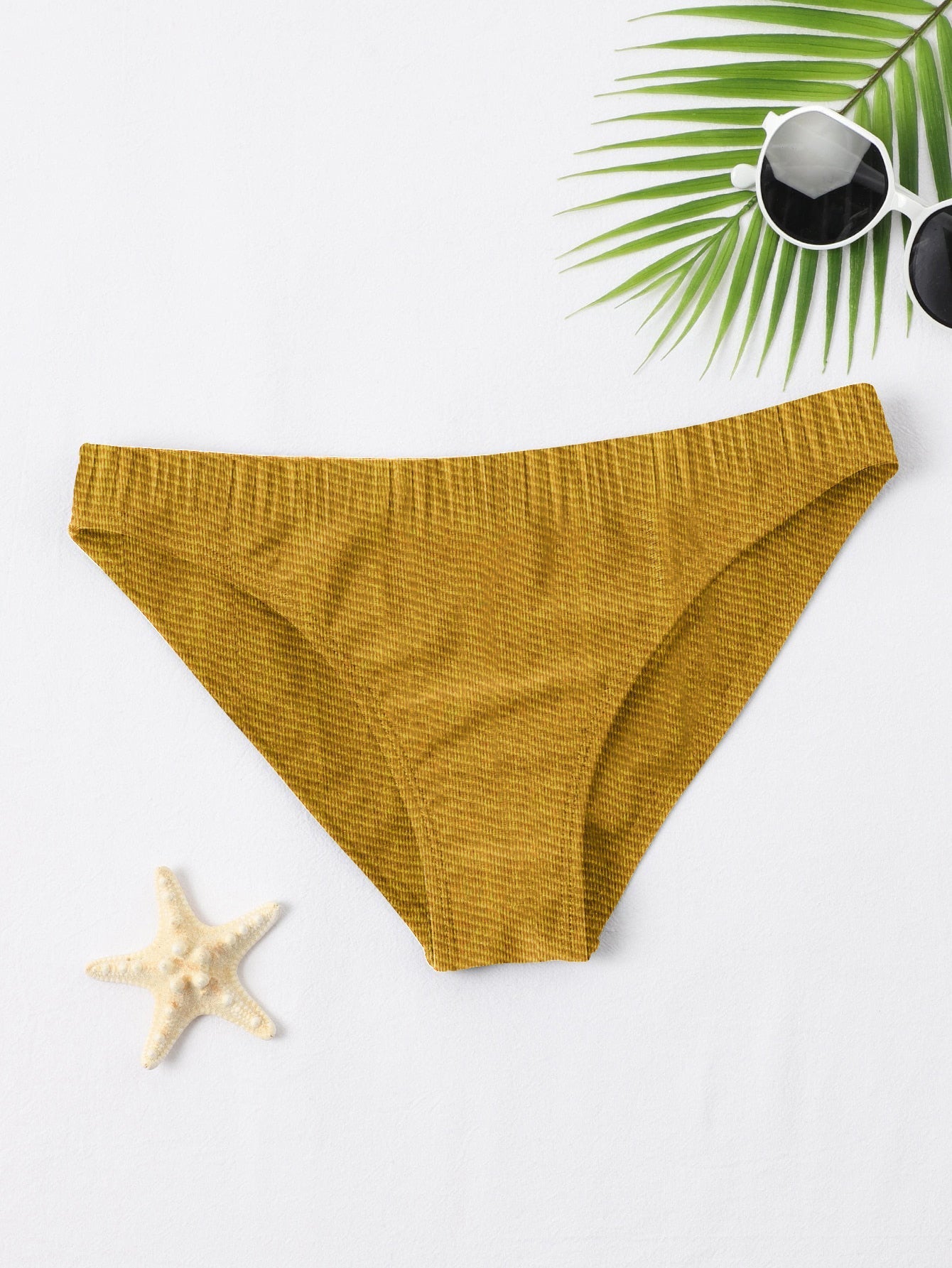 New stylish Crinkled Satin Bikini Bottom For Ladies-Yellow-BR710