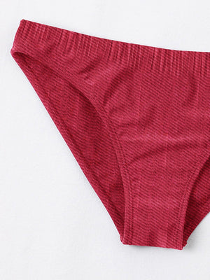 New stylish Crinkled Satin Bikini Bottom For Ladies-Red-BR701