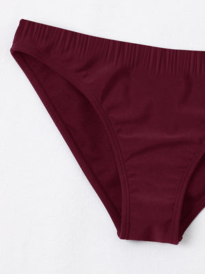 New stylish Crinkled Satin Bikini Bottom For Ladies-Maroon-BR731