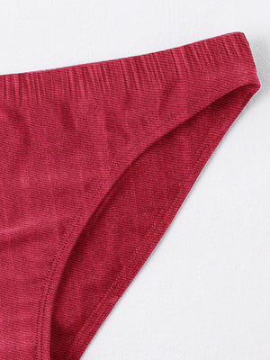 New stylish Crinkled Satin Bikini Bottom For Ladies-Red-BR701