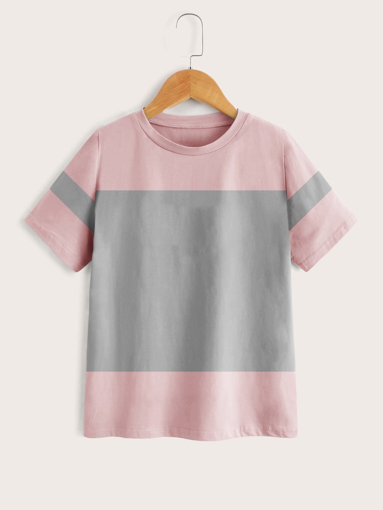 Next Tee Shirt For Kids-Baby Pink with Grey Panel-SP3028