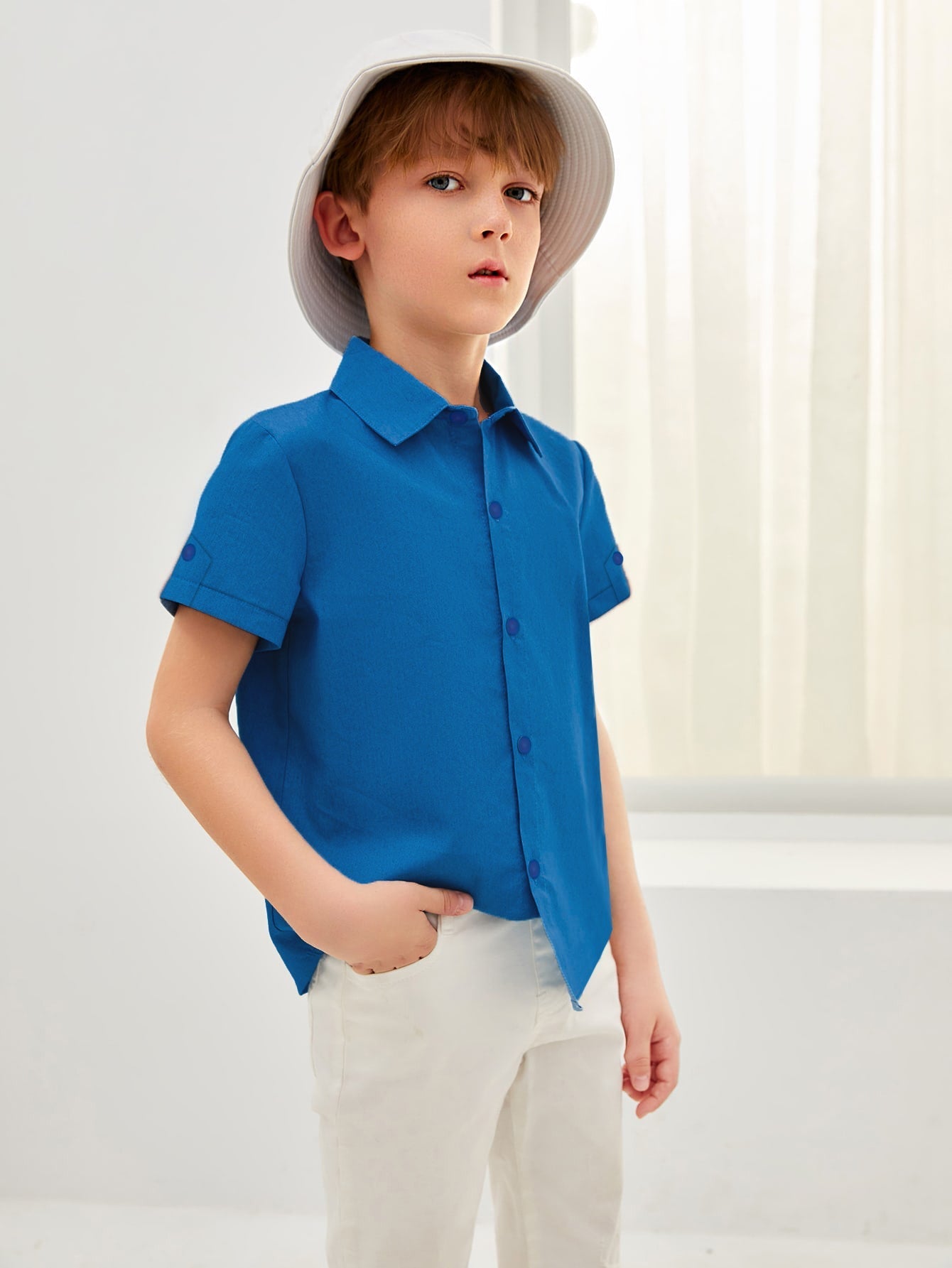 Louis Vicaci Super Stretchy Slim Fit Half Sleeve Lycra Casual Shirt For Kids-Blue-BR550