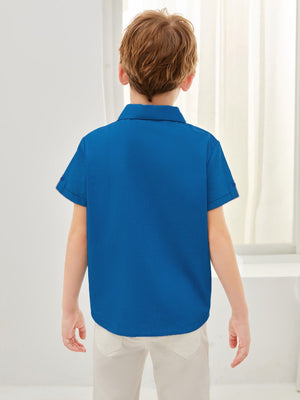 Louis Vicaci Super Stretchy Slim Fit Half Sleeve Lycra Casual Shirt For Kids-Blue-BR550